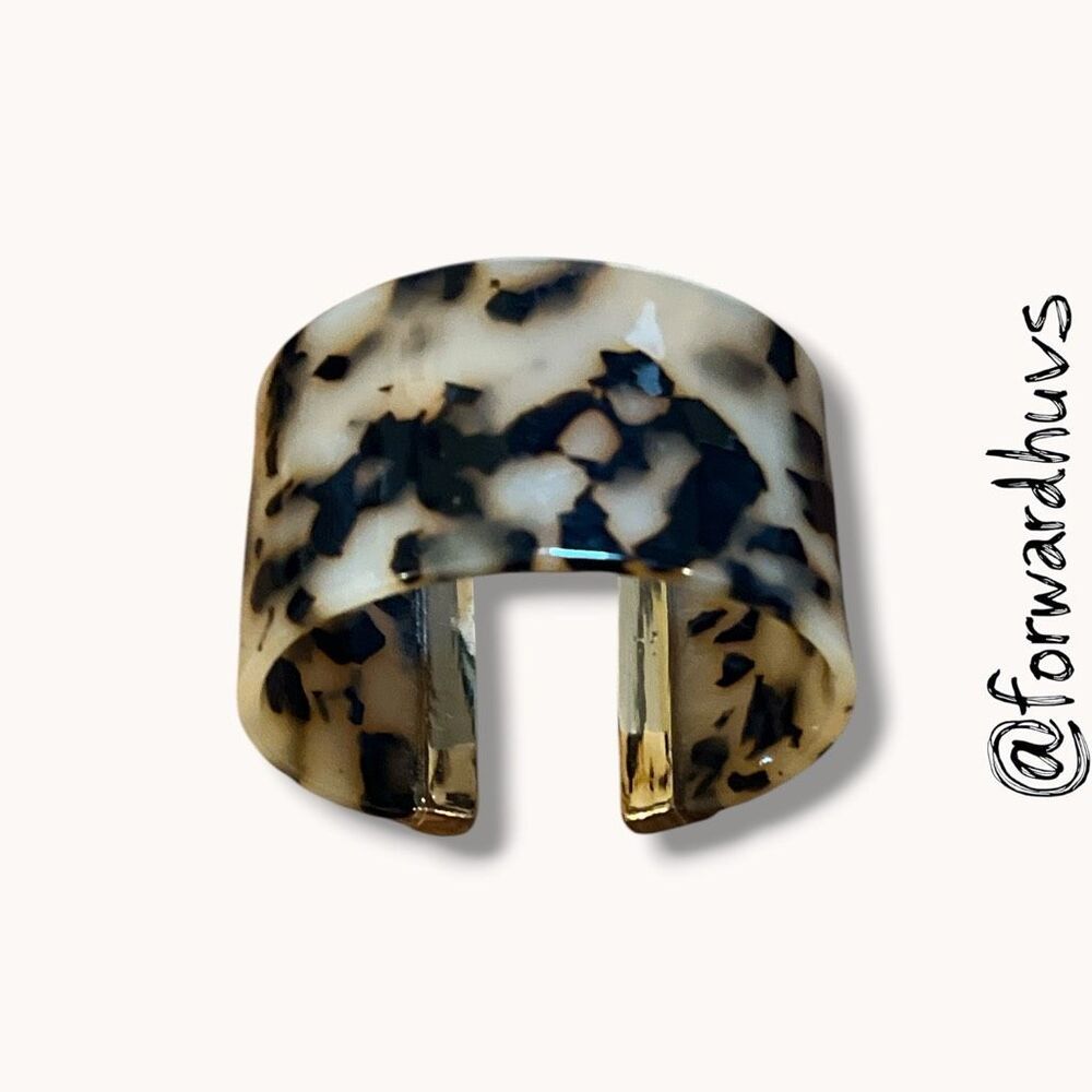 Wide Tortoiseshell Look Plastic Cuff Bracelet Cream Black Statement Bangle